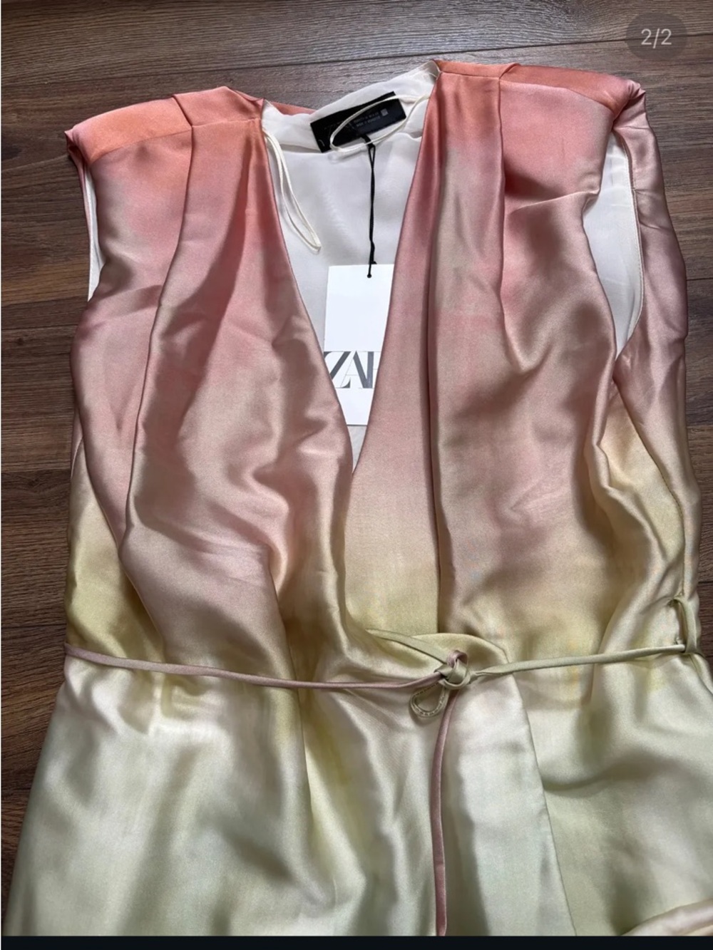 Zara Satin Ombre Wrap Dress in Pink and Yellow
